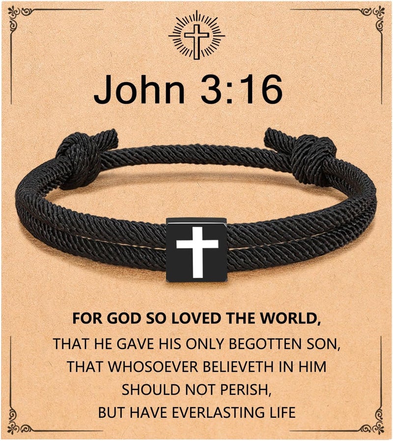 UNGENT THEM Men Adjustable Rope Cross Bracelet - Easter Christmas Christian Baptism Birthday Gifts for Teens - Image 1